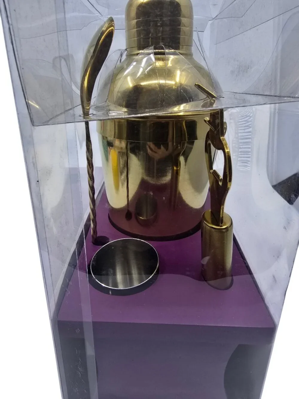 Ashland Gold Tone 6 Piece Bar Tool Set & Purple Stand NEW